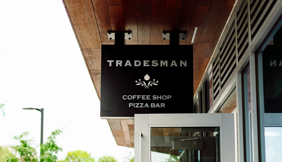 Tradesman Coffee Shop and Pizza Bar sign