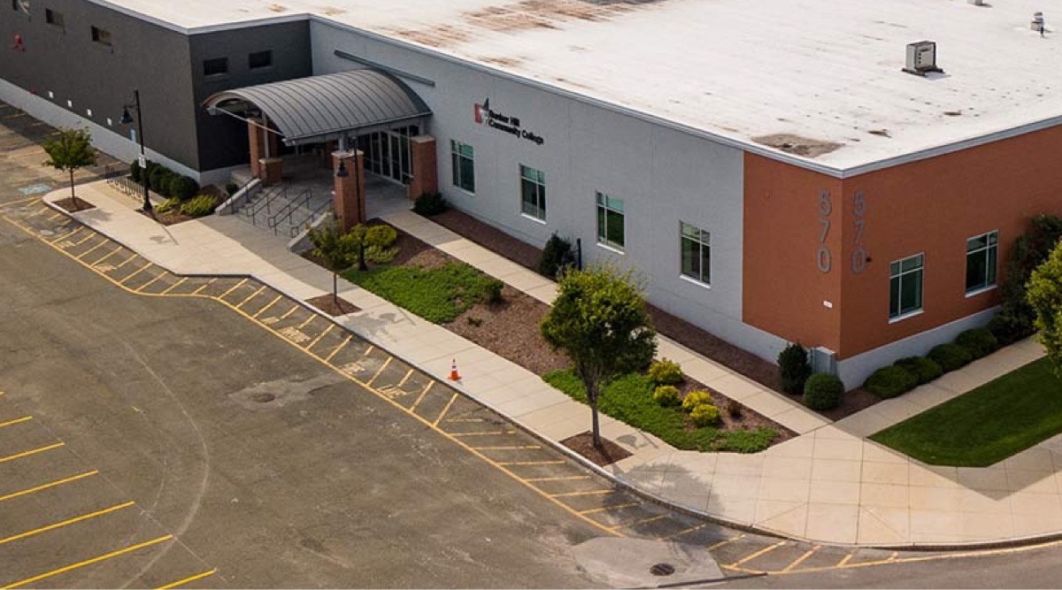 Aerial view of Bunker Hill Community College on Hood Park's campus