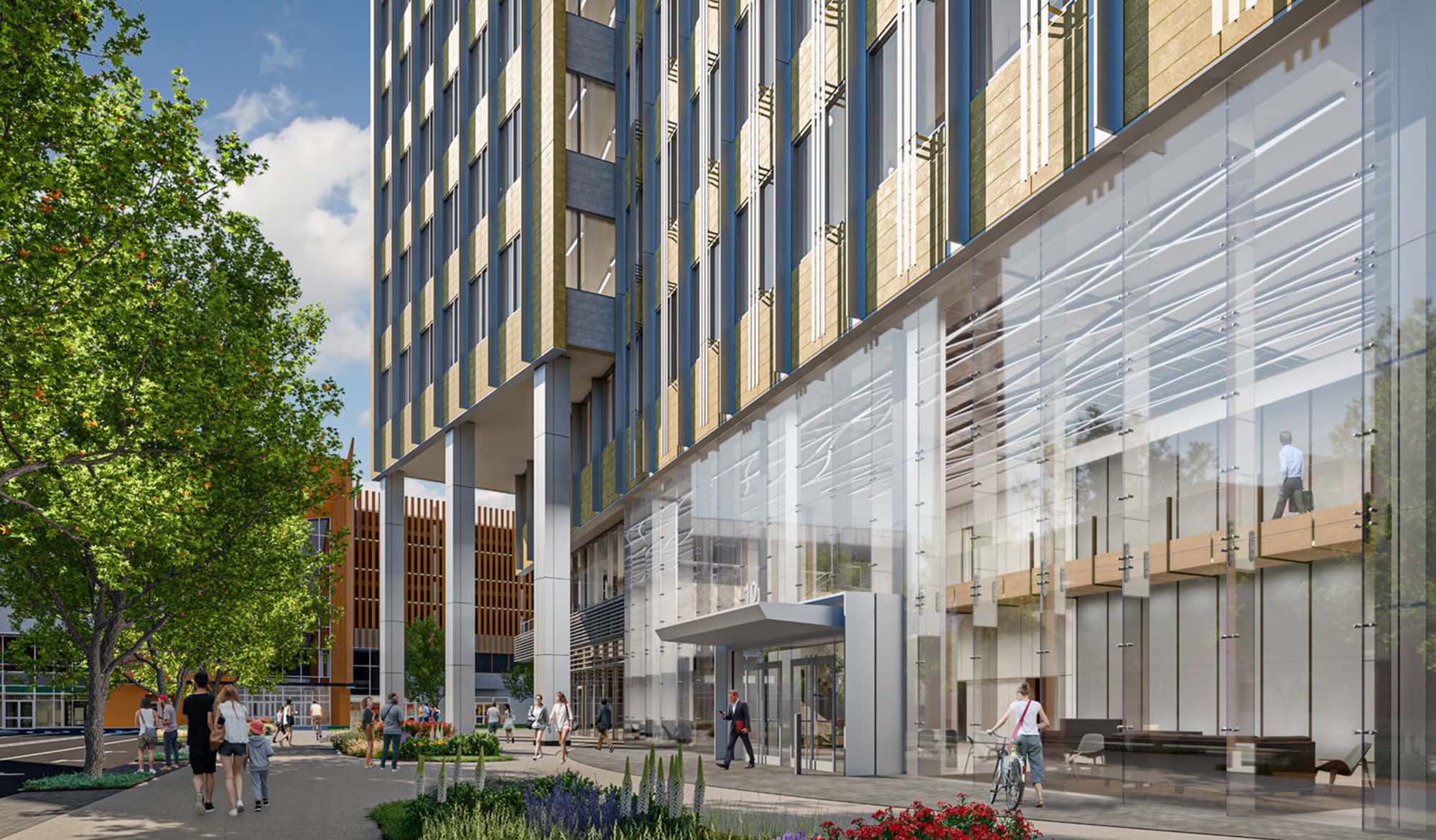 Wood and stone community space at Hood Park